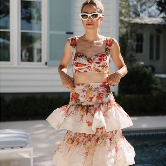 Zimmermann Wonderland Bralette Tiered Maxi Skirt Set - size 0 / Small - Picture 6 of 9